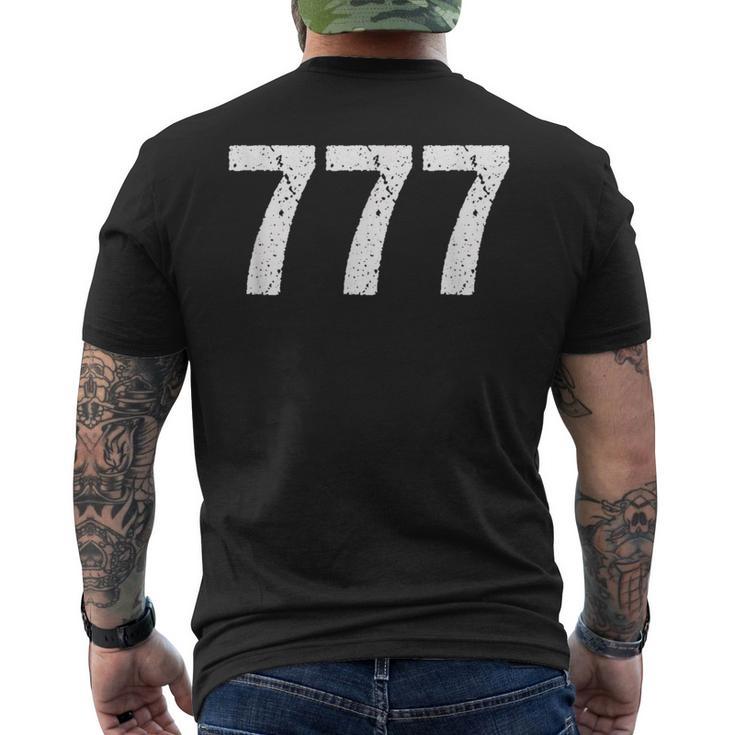 777 数秘術 スピリチュアルパーソナルナンバー 777 エンジェルナンバー メンズTシャツ バックプリント
