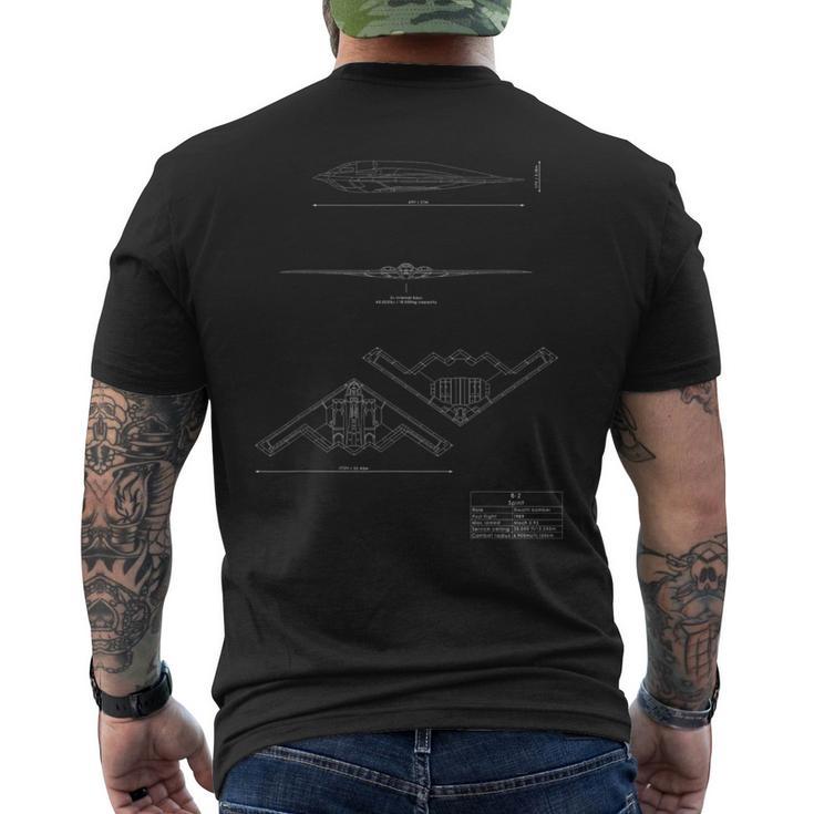 B-2Pirittealth Bomber Tech ドローイング 軍用飛行機 メンズTシャツ バックプリント