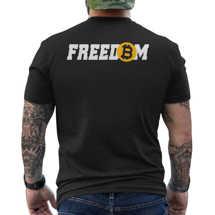 Bitcoin Freedom 暗号通貨 Btc 自由 ミリオネア ビットコインでお金持ち メンズTシャツ バックプリント