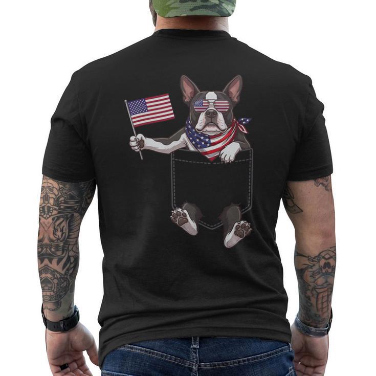 Boston Terrier Dog Pocket American Flag 4Th Of July Usa Men's T-shirt Back Print
