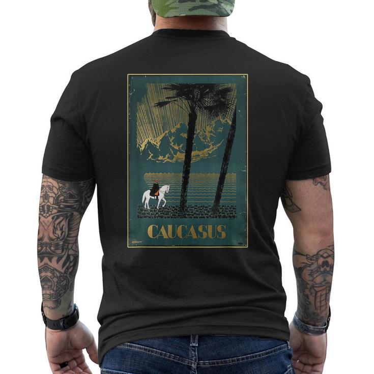 Caucasas Caucasus Mountains レトロ ヴィンテージ 馬 ライダー メンズTシャツ バックプリント
