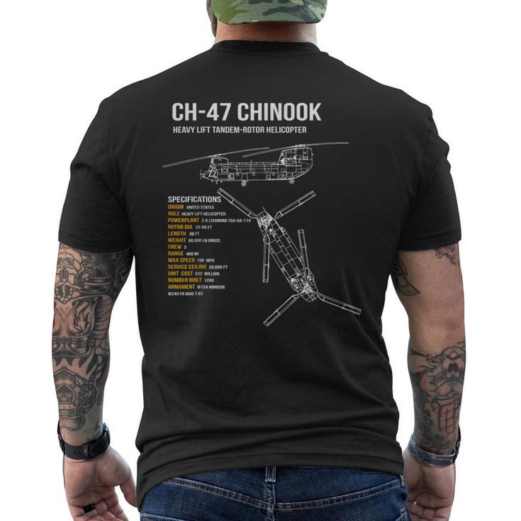 Ch-47 チヌークヘリコプター メンズTシャツ バックプリント