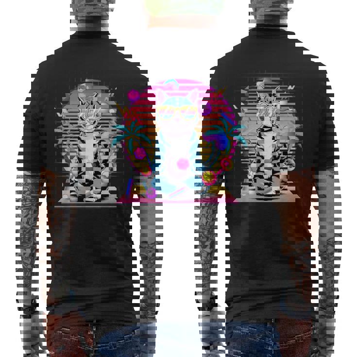 Cool Cat 瞑想 ヴェイパーウェーブ 80年代 レトロ シンセウェーブ メンズTシャツ バックプリント