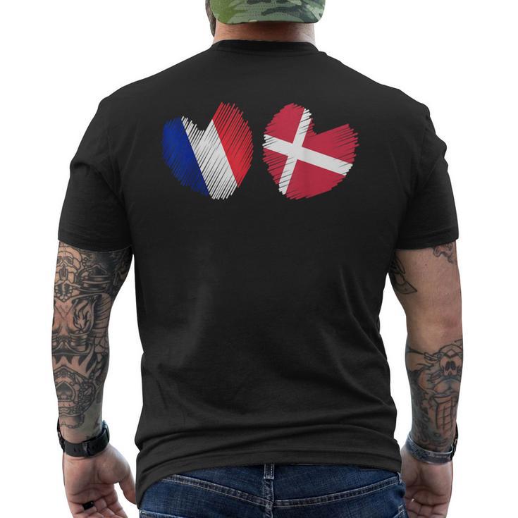 France Danemark Coeur Drapeau Français Danois Drapeau Grunge Coeur T-shirt imprimé au dos
