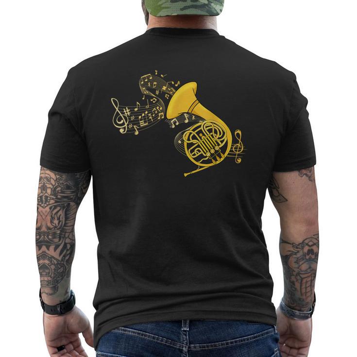 French Horn Music Lover ビッグバンド楽器 フレンチホーン メンズTシャツ バックプリント