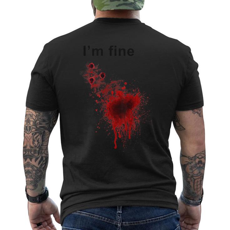 I'm Finearcastic ハロウィン 映画ホラー ゾンビ ファニー ブラッド メンズTシャツ バックプリント