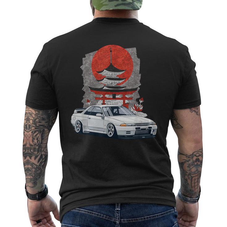 Jdm スカイライン 32 カーチューニング 日本 神社 ドリフト メンズTシャツ バックプリント