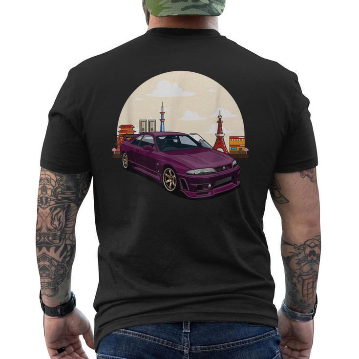 Jdm スカイライン R33 カーチューニングジャパン 東京ドリフト メンズTシャツ バックプリント