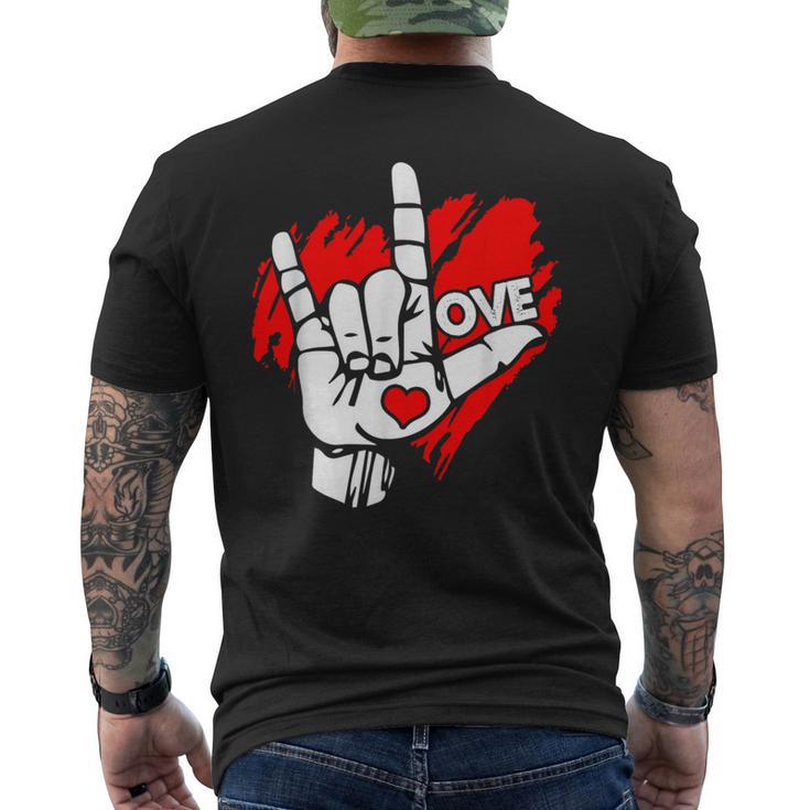 I Love You 手話 Asl Peak Languages メンズTシャツ バックプリント
