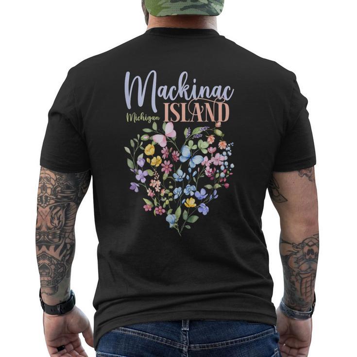Mackinac Island Michigan Wildflowers Heart I Love Michigan Men's T-shirt Back Print