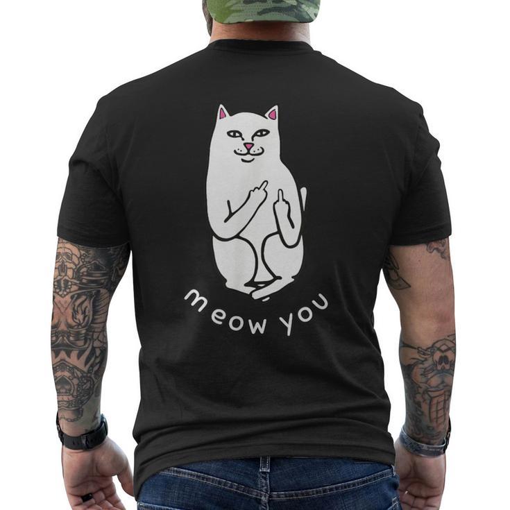 Meow You Cat Moody Cat 中指 猫好き メンズTシャツ バックプリント
