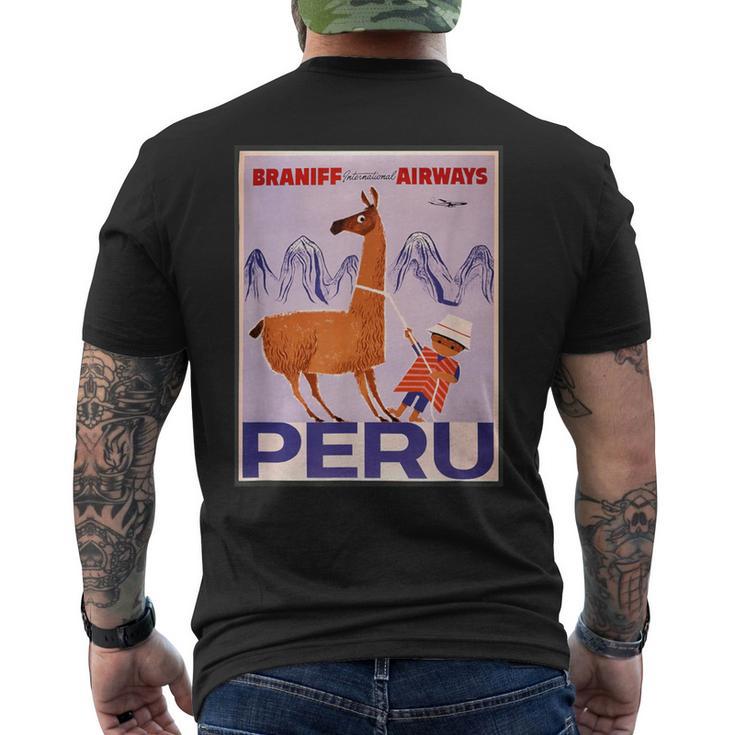 Peru レトロ ヴィンテージ 航空会社 トラベルポスター メンズTシャツ バックプリント
