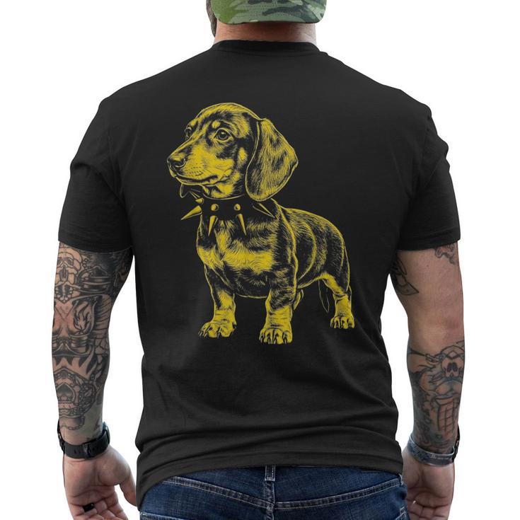 Rocker ダックスフント パンク メタル ロックンロール ミュージック ドッグ メンズTシャツ バックプリント