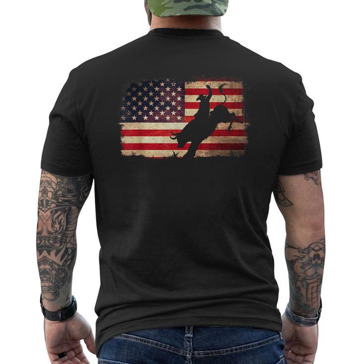 Rodeo Cowboy Bull Rider 4Th Of July Patriotic Usa Flag Men's T-shirt Back Print