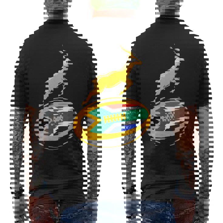 Springbok ラグビーボール & 南アフリカ国旗 メンズ レディース キッズ メンズTシャツ バックプリント