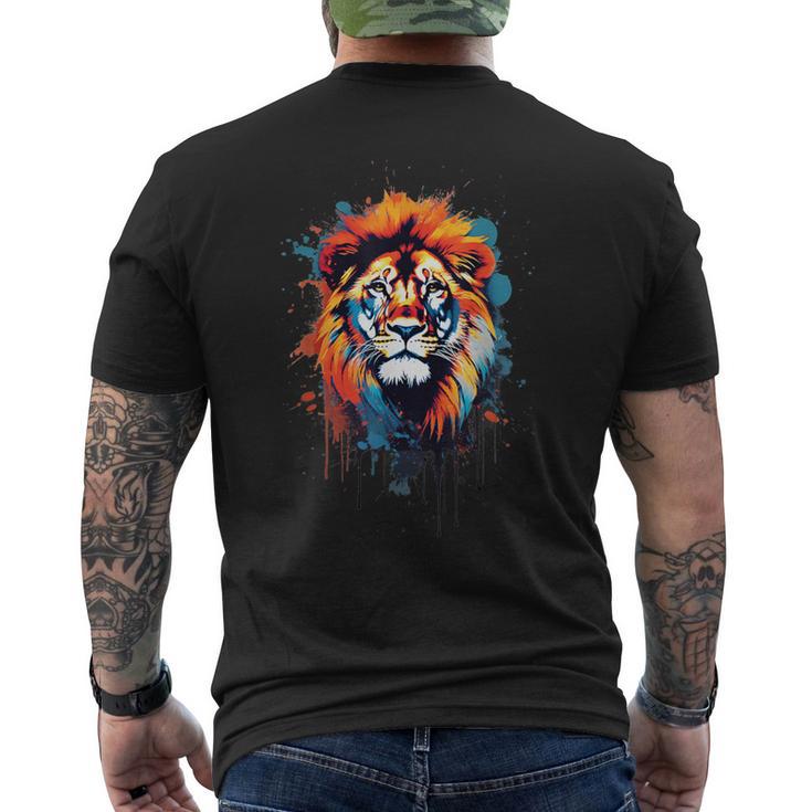 Strong Regal Lion Magestic Lion クールカラフルライオンステンシル メンズTシャツ バックプリント