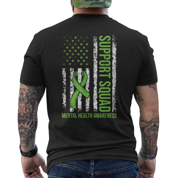 Support Mental Health Squad Awareness Us Flag Green Ribbon Men's T-shirt Back Print