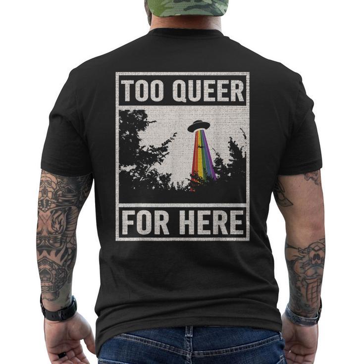 Too Queer For Here シャツ Gay Pride Alien Ufo メンズTシャツ バックプリント