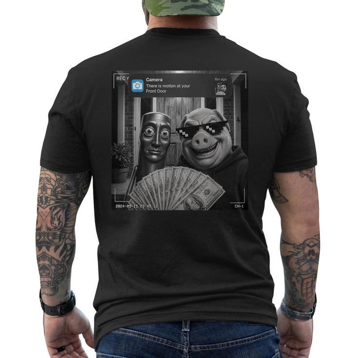 Tung Tung Tungahur John Pork Meme Brainrot Door Motion メンズTシャツ バックプリント