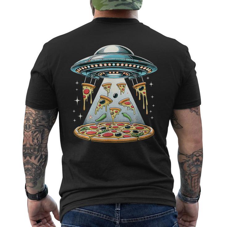 Ufo エイリアン 食べるピザ誘拐 面白い食べ物愛好家 メンズTシャツ バックプリント