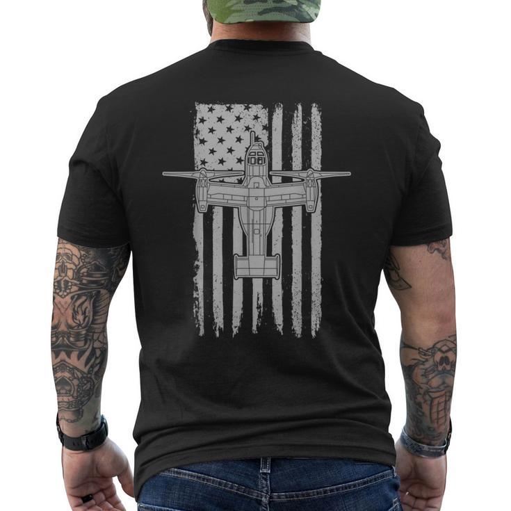 V-22 Osprey ミリタリーヘリコプター アメリカ国旗22 メンズTシャツ バックプリント