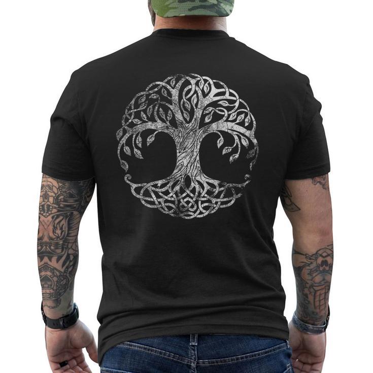 Yggdrasil Tree Of Life バイキング ノルウェー風 ルーン風 ホワイトシンボル メンズTシャツ バックプリント