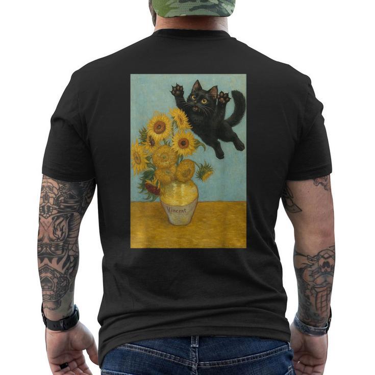 いたずら好きな猫 ひまわり ゴッホ 絵画 猫 メンズTシャツ バックプリント
