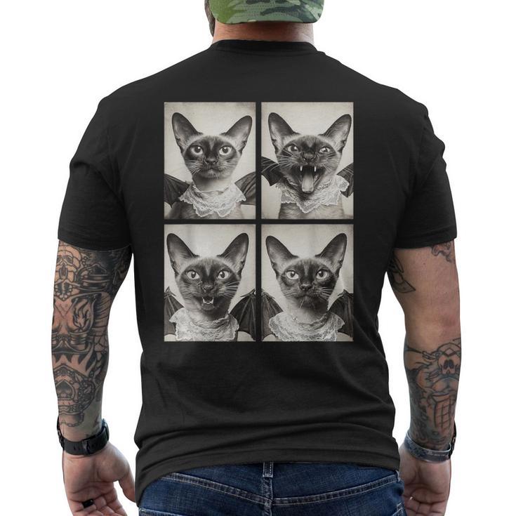 おもしろい 吸血鬼 シャム猫 コウモリのコスチューム 猫 ハロウィン メンズTシャツ バックプリント