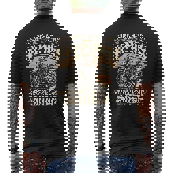 お金で幸せが買えないならバーボンとバイクを解説 メンズTシャツ バックプリント