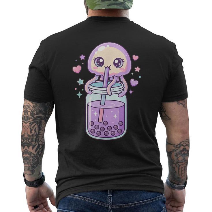 かわいい クラゲ ドリンク ボバティー カワイイ バブルティー アニメ メンズTシャツ バックプリント