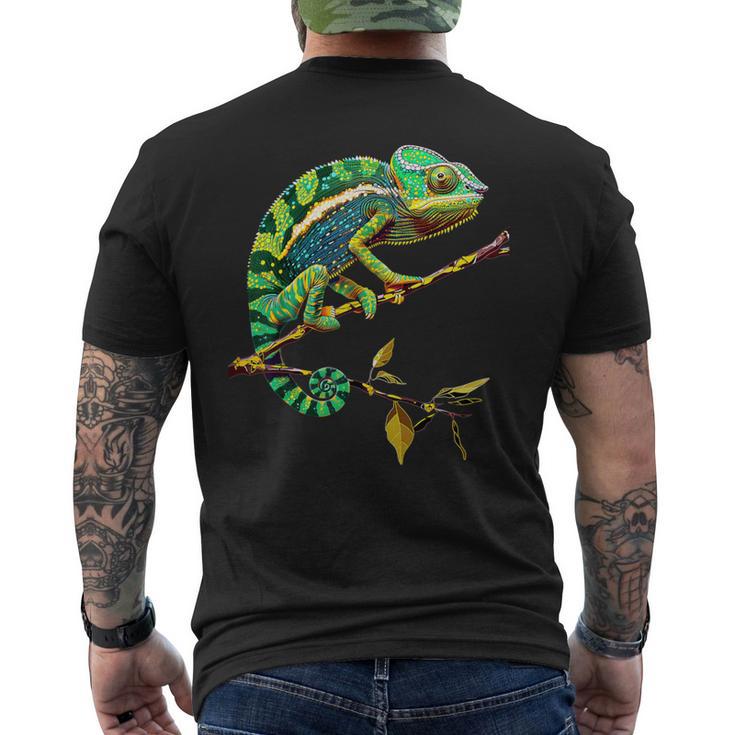 かわいいカラフルなカメレオントカゲ動物愛好家のアート メンズTシャツ バックプリント