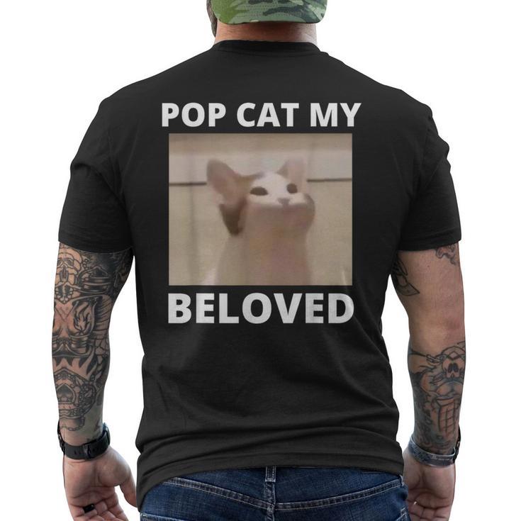かわいいポップキャットミーム ポップキャット 面白い猫のミーム メンズTシャツ バックプリント