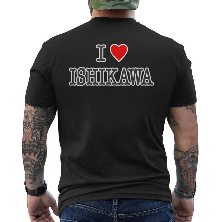 アイラブ・Ishikawa 石川（I Love ハート）【47都道府県】ジモt ティ 地元愛 旅行 グッズ お土産 面白 メンズTシャツ バックプリント