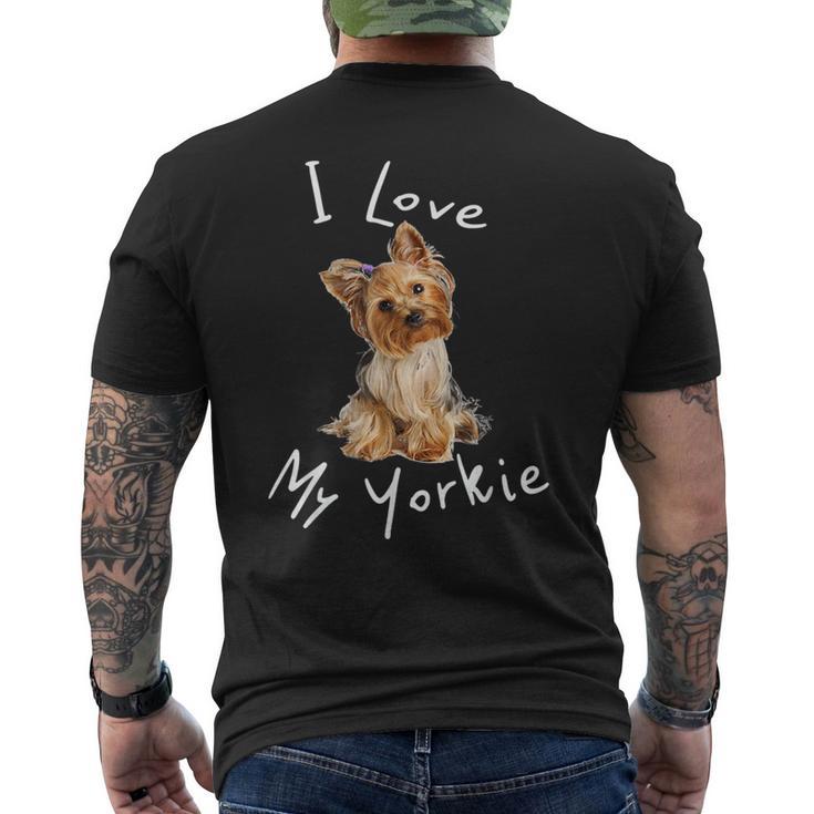 アイ・ラブ・マイ・ヨーキー・ヨーキー・ヨーキー・ドッグ・ファンへのギフト メンズTシャツ バックプリント