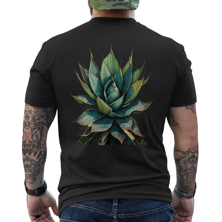 アガベ植物コレクターアガベメキシカン民俗画 メンズTシャツ バックプリント