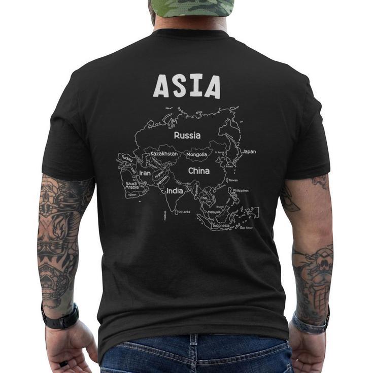 アジア、名前、国境の白い手描きの地図 メンズTシャツ バックプリント