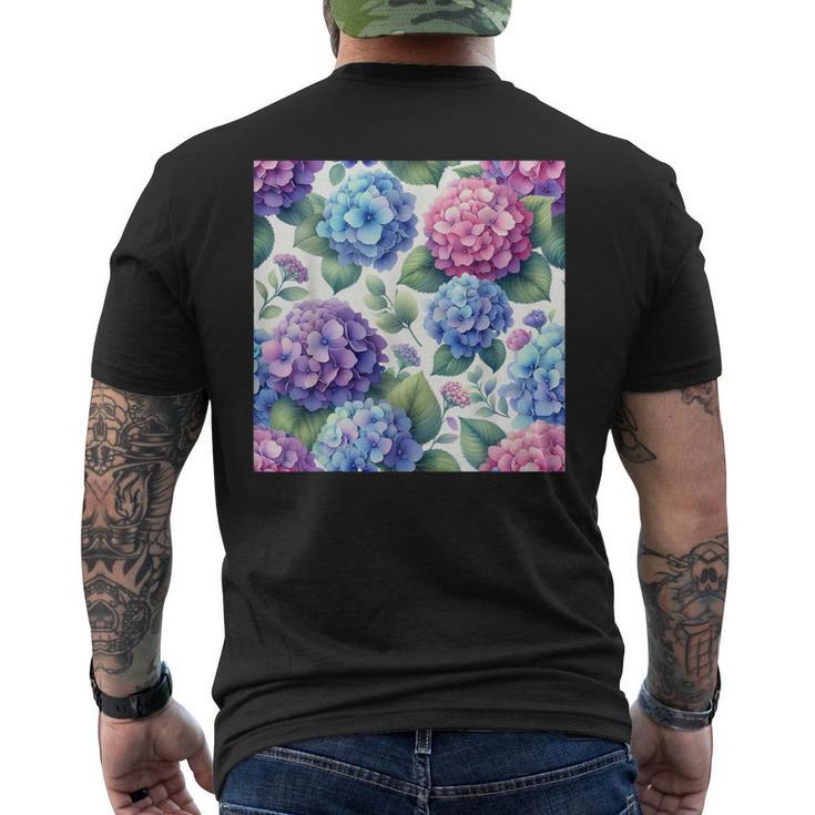 アジサイの水彩柄アジサイ メンズTシャツ バックプリント