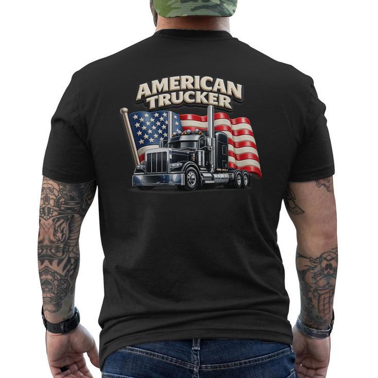 アメリカのトラック運転手 アメリカの国旗 愛国的なトラック運転手 ビッグリグ メンズTシャツ バックプリント