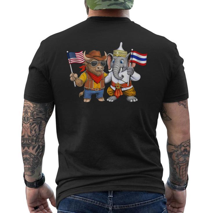 アメリカ・タイ国旗 誇り高いタイ系アメリカ人のルーツ タイ系アメリカ人の遺産 長袖tシャツ メンズTシャツ バックプリント
