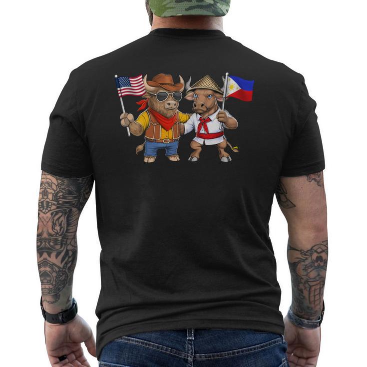 アメリカ・フィリピン国旗 誇り高いフィリピン系アメリカ人のルーツ フィリピン系アメリカ人の遺産 長袖tシャツ メンズTシャツ バックプリント