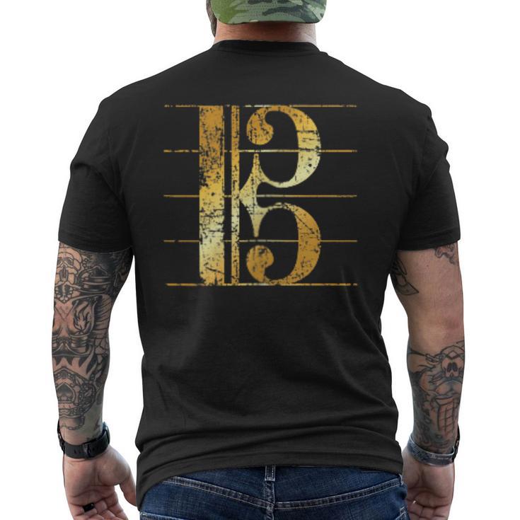 アルト音記号 ヴィンテージイエロー トロンボーン&ビオラミュージシャンズ メンズTシャツ バックプリント