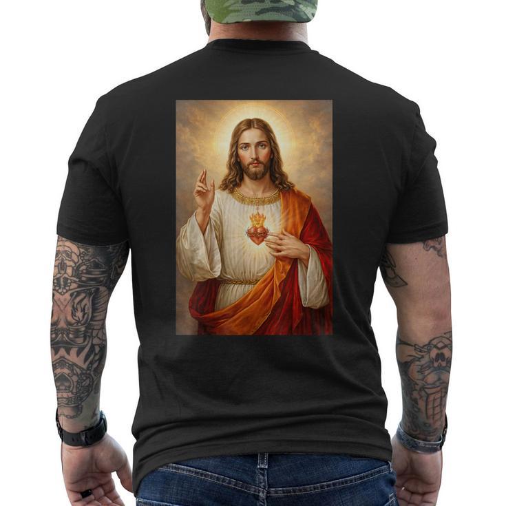 イエスの聖心カトリックキリスト教宗教デザイン。 メンズTシャツ バックプリント