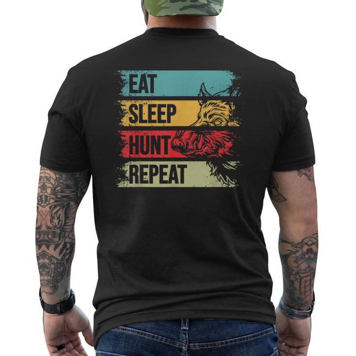 イノシシ ハンター 食べる スリープ ハント リピートハンティング メンズTシャツ バックプリント