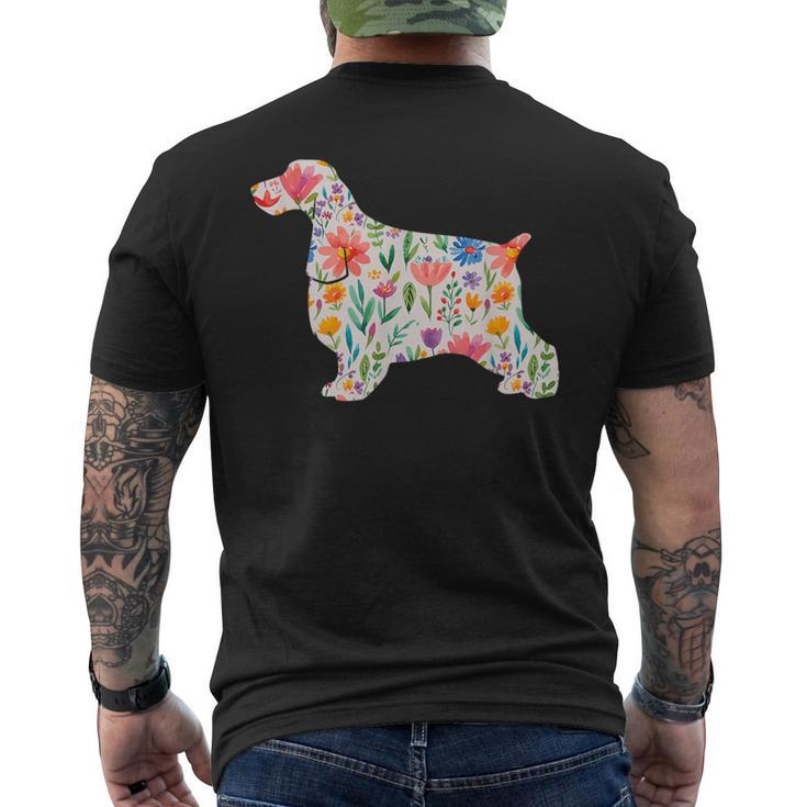 イングリッシュコッカースパニエル水彩フラワーデザイン。 メンズTシャツ バックプリント