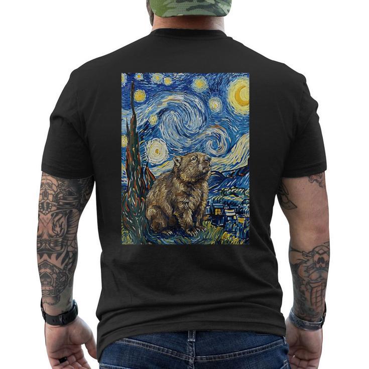 ウォンバット 星月夜 ゴッホスタイル アートペインティング メンズTシャツ バックプリント