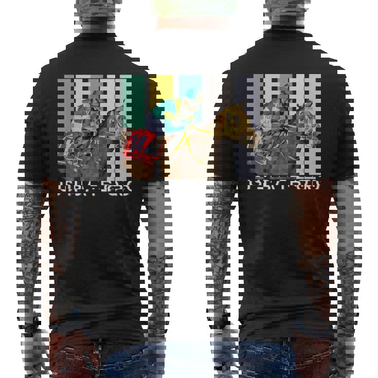 ウシュバテソロ 馬 競馬ファン デルマール サンタアニタ メンズTシャツ バックプリント