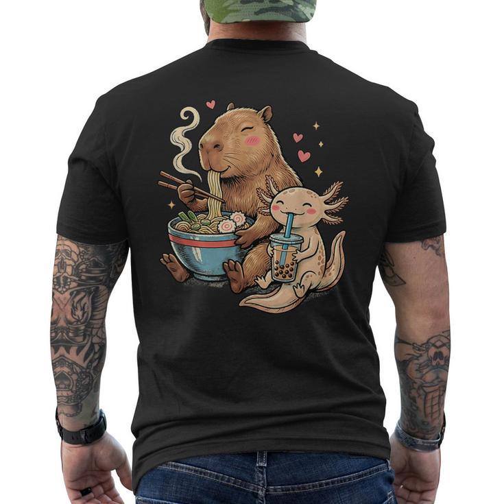 カピバラ×ウーパールーパー ラーメン&タピオカ かわいい メンズTシャツ バックプリント