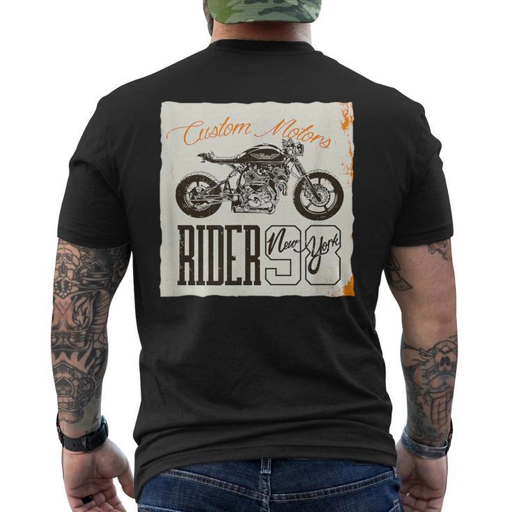 カフェレーサー カスタム バイク おしゃれ オートバイ ライダー イラスト メンズTシャツ バックプリント