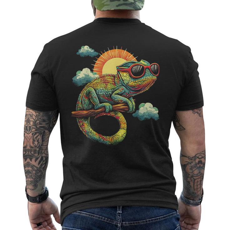 カメレオン 動物 グラフィック サングラス アートワーク カメレオン メンズTシャツ バックプリント