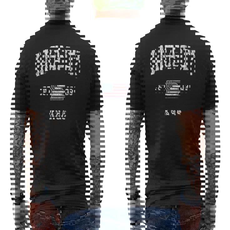 カンザスシティカンザスks ヴィンテージ アメリカ国旗 スポーツデザイン メンズTシャツ バックプリント